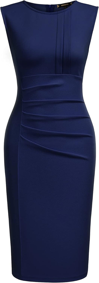 Women's Vintage Ruffle Sleeveless Cocktail Pencil Dress
